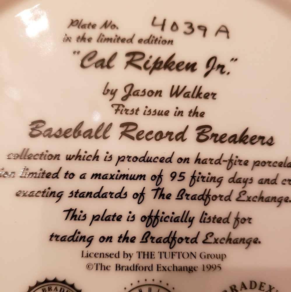 Cal Ripken Jr Collectors Plate - Picture 3 of 3